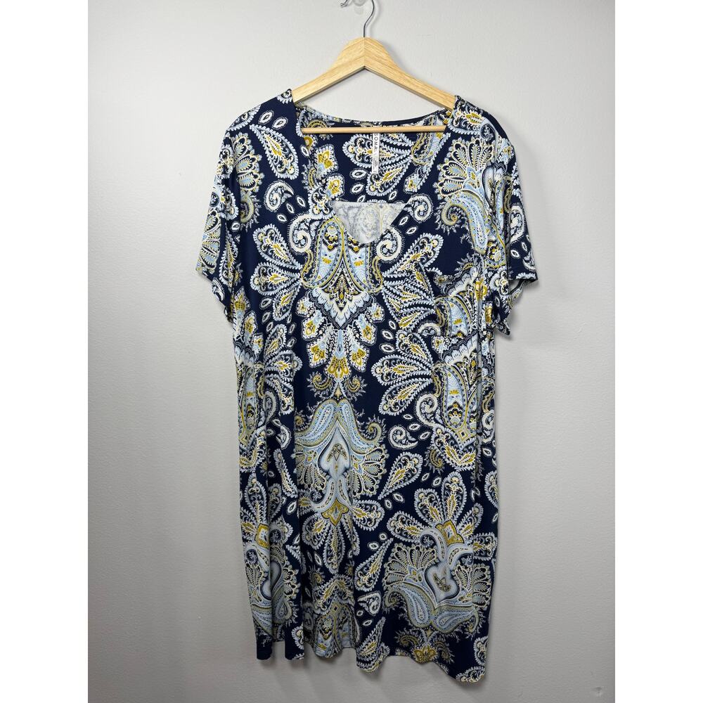 Soma Cool Nights Sleep Dress XXL Blue Paisley Short Sleeve Nightgown - Picture 2 of 11